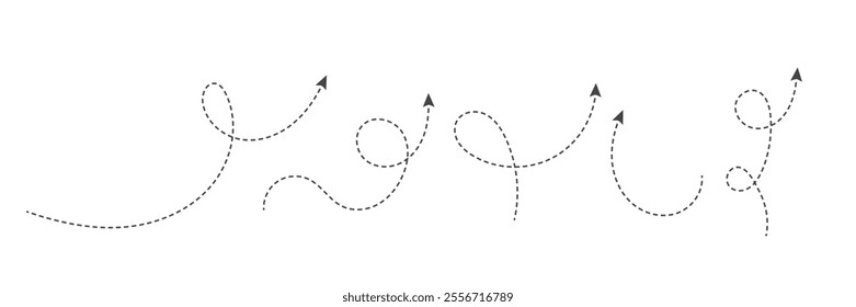 Squiggle line arrows. Set of dash arrows, moving up. Infographic elements. Vector illustration