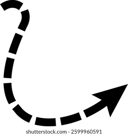 Squiggle line dashed arrow. Dash curved vector editable stroke arrow. isolated on white background. Vector illustration.