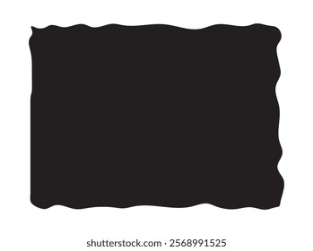 Squiggle Rectangle Shape Frame. Black Wave Edge Stamp. Vector Illustration Isolated on White Background. Simple Curve Geometric Silhouette. Irregular Retro Rectangle. Vintage Frame. Collage Element.