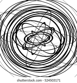 Squiggle, squiggly circles, ovals, lines. Spiral made of random circles. Abstract art.