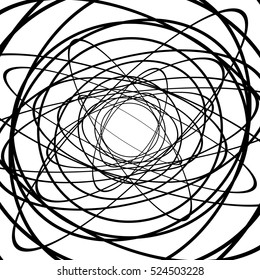 Squiggle, squiggly circles, ovals, lines. Spiral made of random circles. Abstract art.