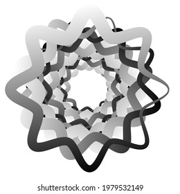 Squiggle, squiggly lines rotated inwards. Circuler, spinning, and cyclic illustration