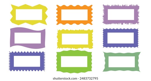 Squiggle stories frames set. Jaggered edges, retro scallop frames, psychedelic rectangles, photo frames, groovy shapes set 
