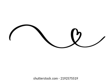 Squiggle and swirl line with a heart. Hand drawn calligraphic swirl. Vector illustration in doodle style