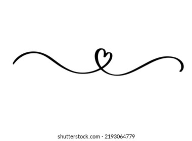 Squiggle and swirl line with a heart. Hand drawn calligraphic swirl. Vector illustration in doodle style