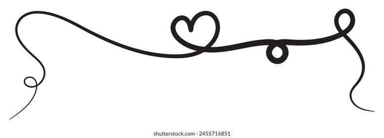 Squiggle and swirl line with a heart. Hand drawn calligraphic swirl. Vector illustration in doodle style