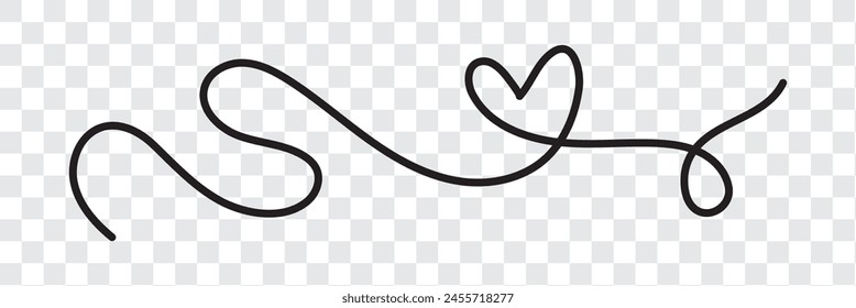 Squiggle and swirl line with a heart. Hand drawn calligraphic swirl. Vector illustration in doodle style