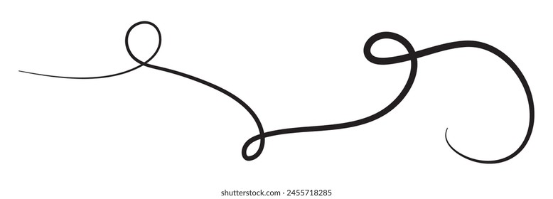 Squiggle and swirl line with a heart. Hand drawn calligraphic swirl. Vector illustration in doodle style