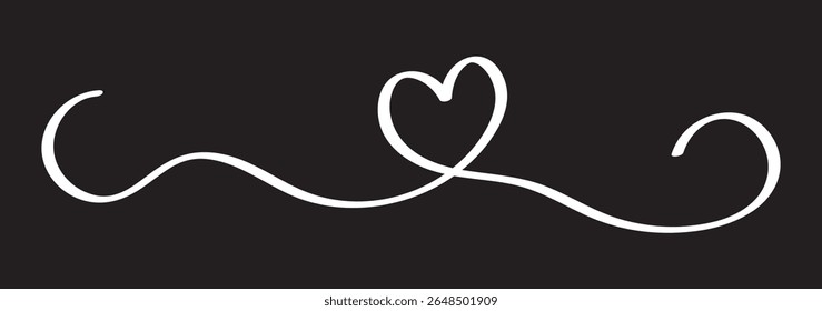Squiggle and swirl line with a heart. Hand drawn calligraphic swirl. Vector illustration in doodle style 