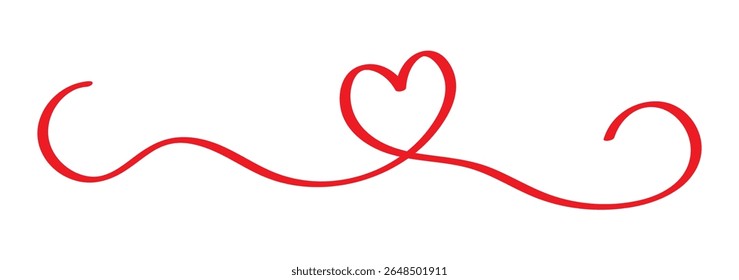 Squiggle and swirl line with a heart. Hand drawn calligraphic swirl. Vector illustration in doodle style 