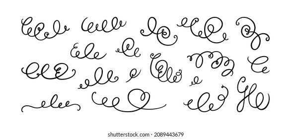 Squiggle and swirl lines. Set of hand drawn calligraphic swirls. Vector illustration in doodle style