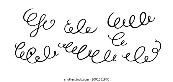 Squiggle and swirl lines. Set of hand drawn calligraphic swirls. Vector illustration in doodle style
