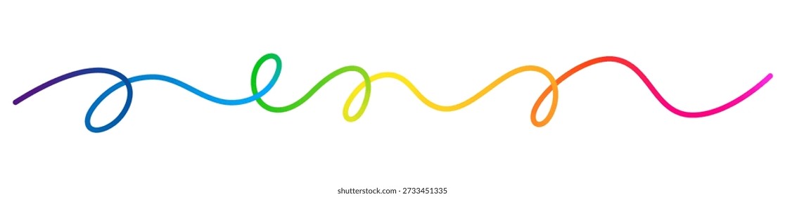 Squiggle Wave Continuous Line. Vector Curve Color Gradient Ribbon. Abstract Horizontal Wavy Line Shape.