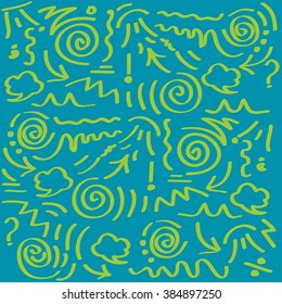 squiggles green on blue background