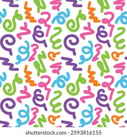 squiggles and scribbles colorful seamless pattern design