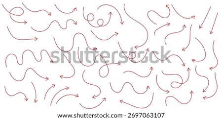 Squiggly arrows doodle set. Curve and Spiral comic symbols in sketch style. Hand drawn vector illustration isolated on white background