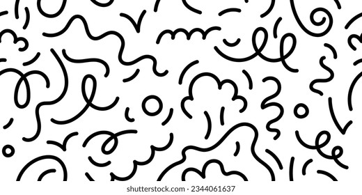 El fondo de garabato sin fisuras, la textura tribal de garabatos repetida. Patrón monocromo creativo minimalista en estilo moderno, ilustración vectorial.