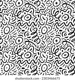 Squiggly lines seamless pattern. Abstract geometric pattern with curved lines, squiggles. Simple childish scribble backdrop. Creative abstract kid drawing. Doodles and scratches.