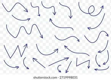 Squiggly red arrow set. Chalk elements in flat style. Doodle movement spiral arrows, scribble, lines. Hand drawn pencil brush for icon, children sketch. Vector illustration on white background.