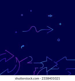 Squiggly waved winding arrow gradient line vector icon, simple illustration on a dark blue background, arrows and pointers related bottom border.