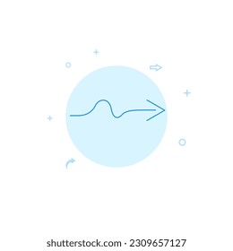 Squiggly waved winding arrow vector icon. Flat illustration. Filled line style. Blue monochrome design. Editable stroke. Adjust line weight.