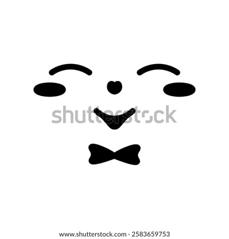 Squinting expression. Face with contented emotions. Smile, blush, bow tie. Sketch. Vector illustration. Outline on isolated white background. Doodle style. Cute grimace. Idea for web design.