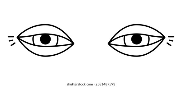 Squinting eyes of person for clear vision or bright light, line art. Need vision correction. Vector flat illustration