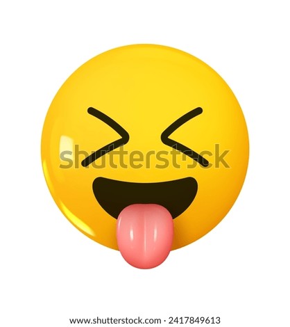 Squinting Face with Tongue Emoji. Emotion 3d cartoon icon. Yellow round emoticon. Vector illustration