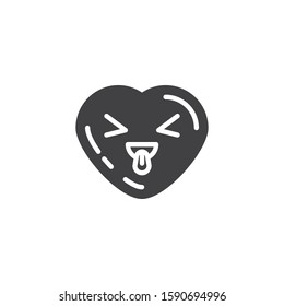 Squinting heart face with tongue vector icon. filled flat sign for mobile concept and web design. Teasing heart shape emoticon glyph icon. Love symbol, logo illustration. Vector graphics