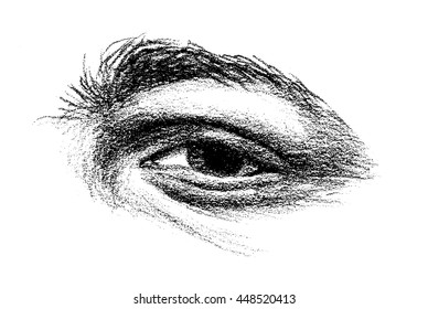 Squinting human eye hand drawn vector art illustration
