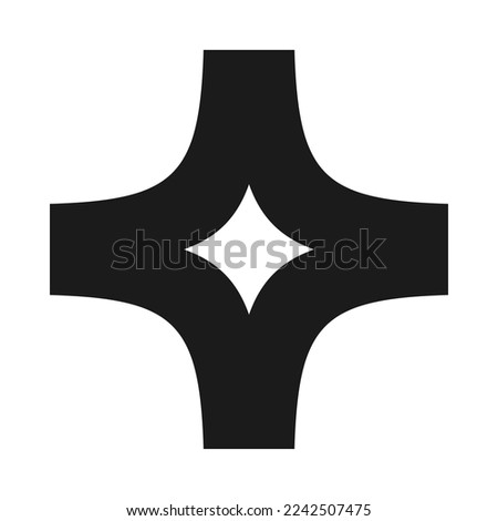 Squircle corner stroke star cross icon. A symbol made from four round corners. Isolated on a white background.