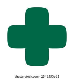 Squircle cross rounded square green icon. A first aid medical symbol with round corners. Isolated on a white background.