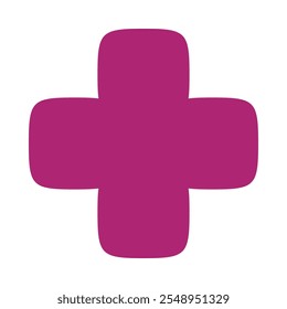 Squircle cross rounded square, pink icon. A first aid medical symbol with round corners. Isolated on a white background.