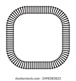 Squircle railroad frame. Railway element top view. Train track square shape with rounded corners isolated on white background. Fence or stairs texture. Vector graphic illustration.