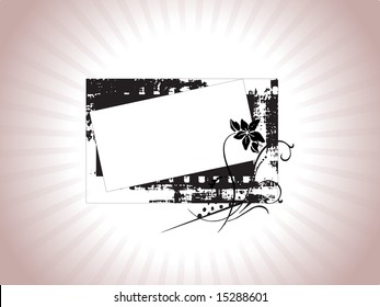 squire frame with elements and flowers on grunge texture in purple, illustration