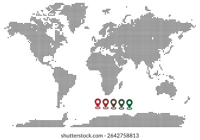 Mapa pontilhado de forma quadrada com limite mundial difuso de recurso geográfico
