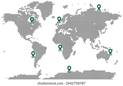 Infográfico de mapa pontilhado de forma quadrada de terra e fronteiras com vista de localização de continente