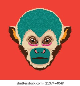 Squirel Monkey face vector illustration in decorative cartoon style  perfect for tshirt style   mascot logo