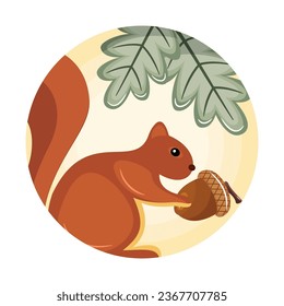 Un calamar y una bellota en el vector de ilustración circular