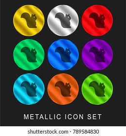 Squirrel 9 color metallic chromium icon or logo set including gold and silver