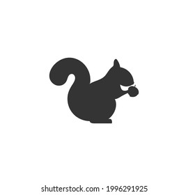 Squirrel With Acorn Black Silhouette Vector On A White Background