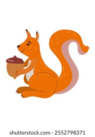 Squirrel with acorn cartoon style character icon