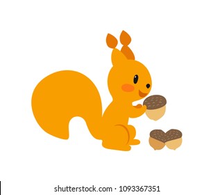Squirrel with an acorn. Cute character. Vector illustration.