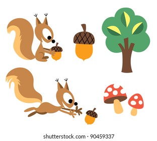 Squirrel & acorn design elements set