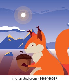 squirrel acorn happy autumn season flat design