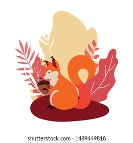 squirrel acorn happy autumn season flat design
