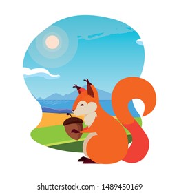 squirrel acorn happy autumn season flat design