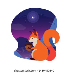 squirrel acorn happy autumn season flat design