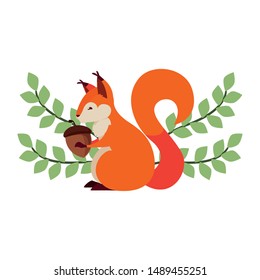 squirrel acorn happy autumn season flat design