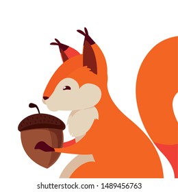 squirrel acorn happy autumn season flat design